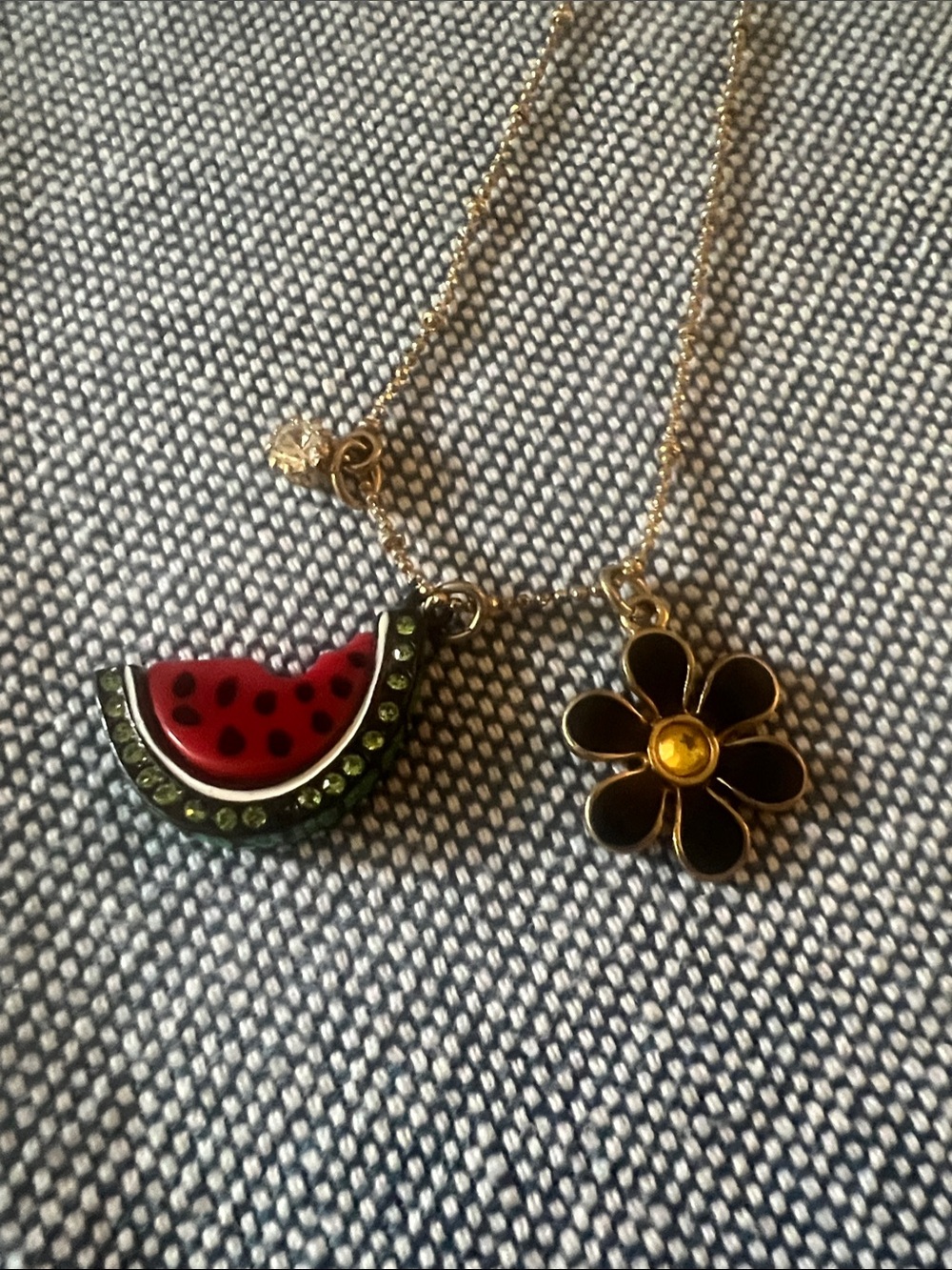 Betsey Johnson Vintage "Picnic" Watermelon Slice & Black Daisy Charm Necklace